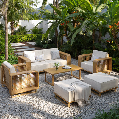Wicker 6 - Person Patio Conversation Set with Cushions