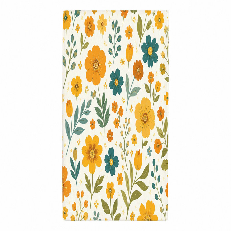 1 serviette de plage bohémienne à motif floral, avec des motifs de marguerites et de tulipes rétro dans une esthétique rétro. Grande microfibre à séchage rapide pour piscine, voyage, unisexe.