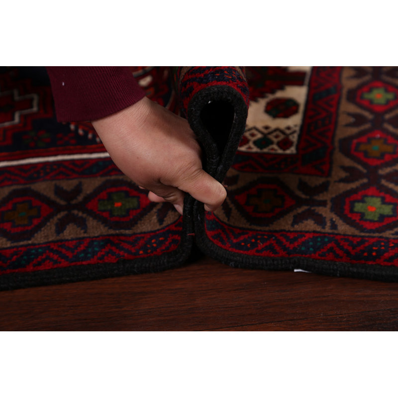Tapis de zone en laine 3 pi 5 po x 6 pi 3 po one-of-kind à la main-noué la new age balouch Alsen