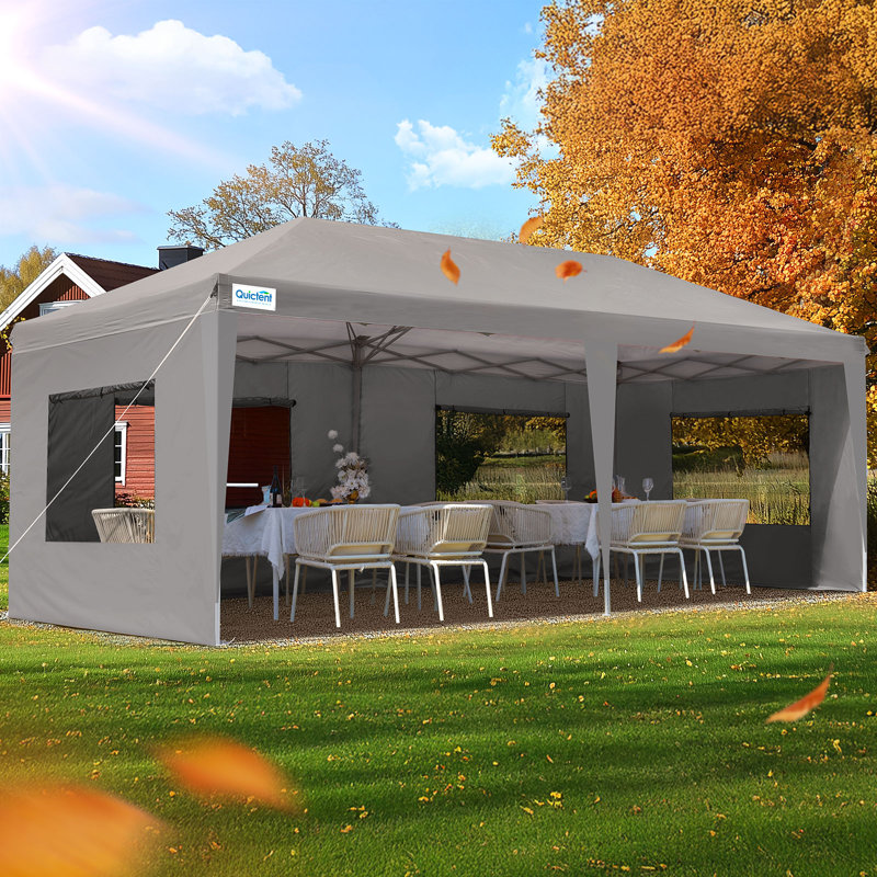 Quictent 3x6m (10x20ft) Pop Up Canopy Gazebo with Mesh Window Sidewalls, Adjustable Height Event Shelter, Portable Tent for Garden Party, Camping, Grey