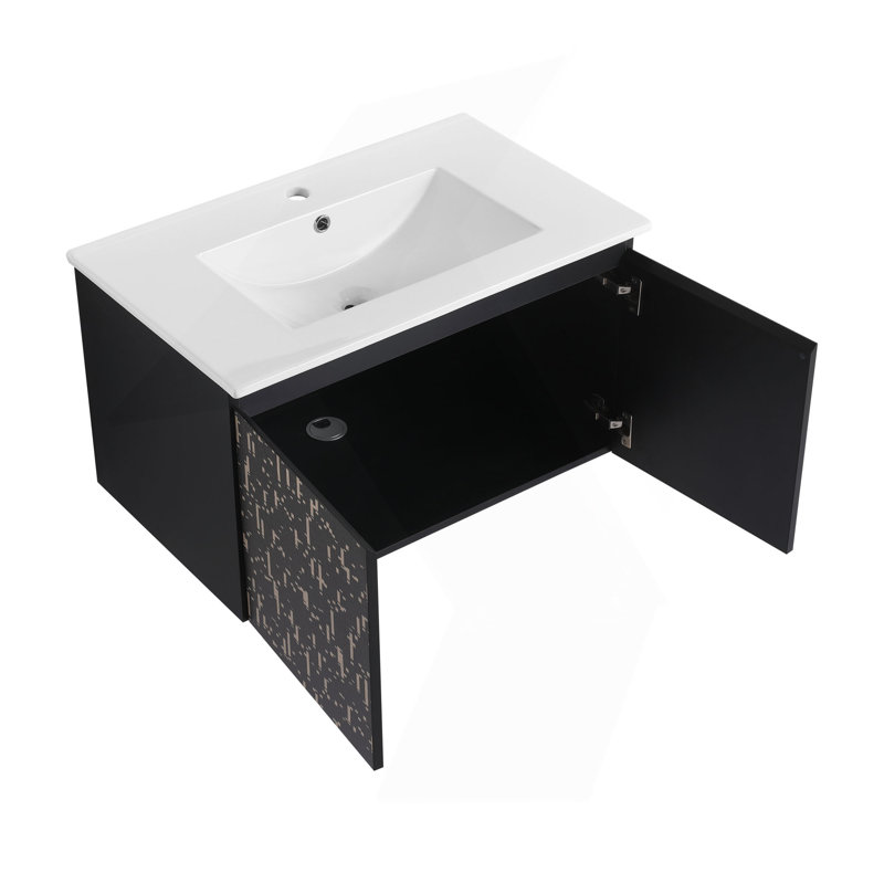 Meuble-lavabo mural flottant 30 po avec lavabo en céramique et porte d'armoire à fermeture en douceur