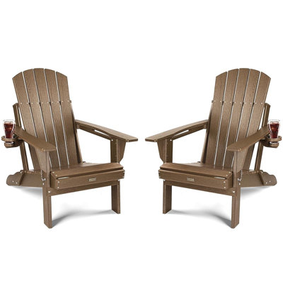 Foldable Adirondack Chair, HDPE All-Weather Patio Lawn Chair With Cup Holder(Set Of 2)