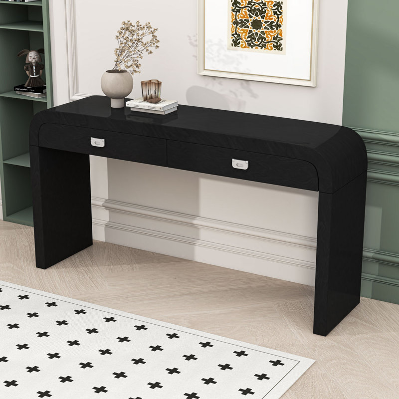 Console en bois avec 2 grands tiroirs, Noir