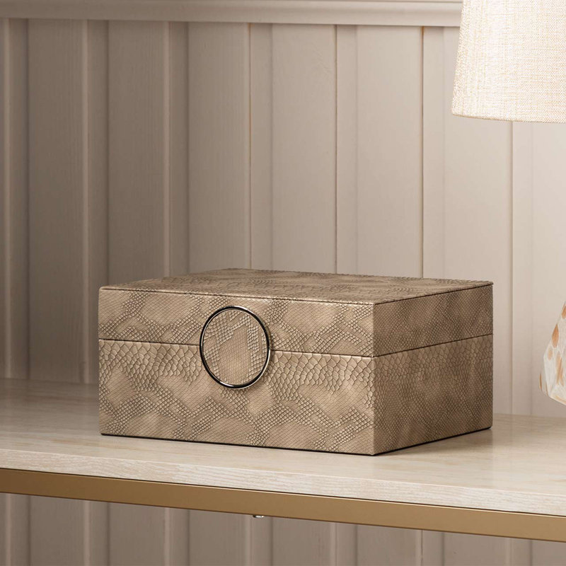 26cm Taupe Colour Faux Leather Storage Box Set, Decoration Box for Bedroom and Living Room Furniture