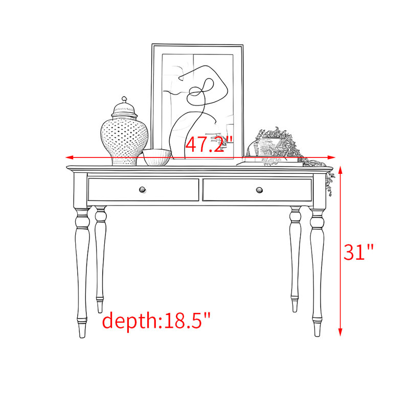 Console en bois de style nordique, H 31 po x l 47,2 po x P 18,5 po