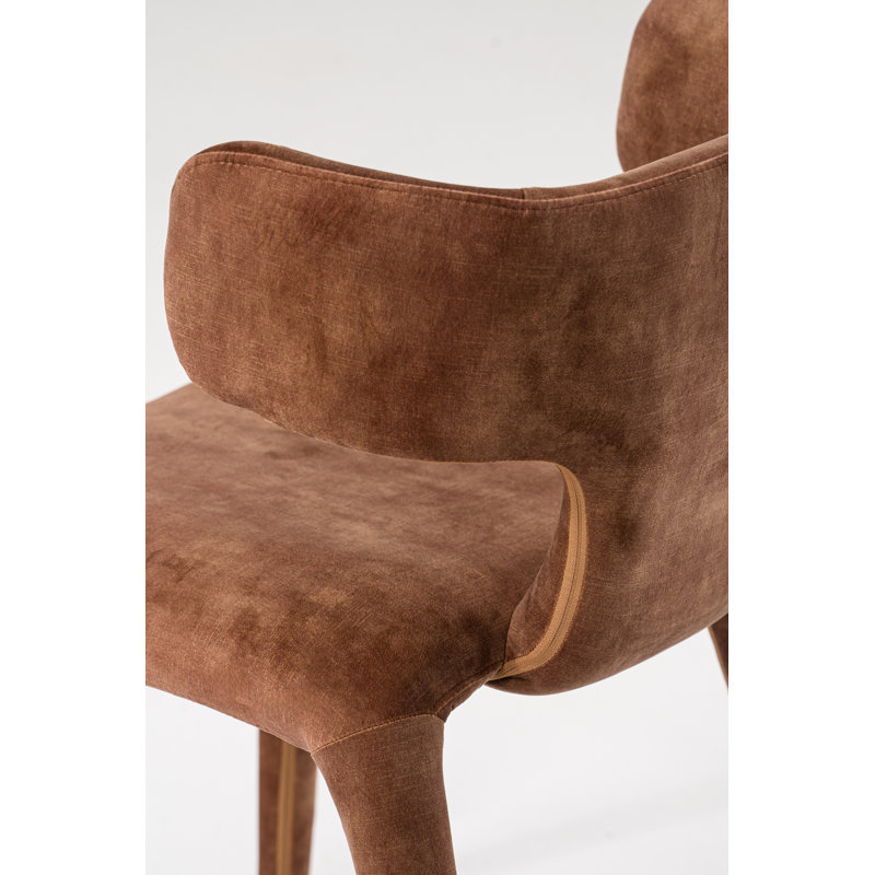 Chaise avec accoudoirs à oreilles Margart, Velours brun clair