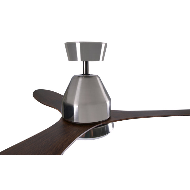 Whitehaven 56" Smart WiFi Indoor/Outdoor DC Ceiling Fan with LED Light and Remote, Damp Rated, Brushed Chrome with Koa Blades