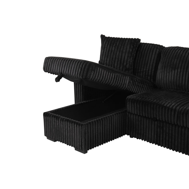 Canapé modulaire moelleux avec canapé-lit en tissu de velours, Velours noir