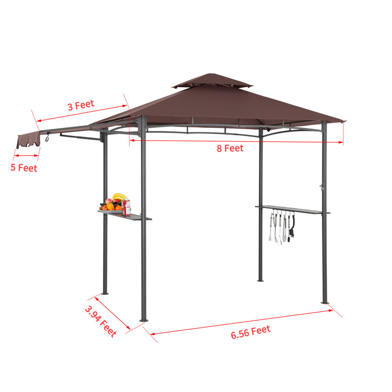 11Ft. W x 5 Ft. D Soft Top Grill Gazebo with a Side Collapsible Awning, Brown