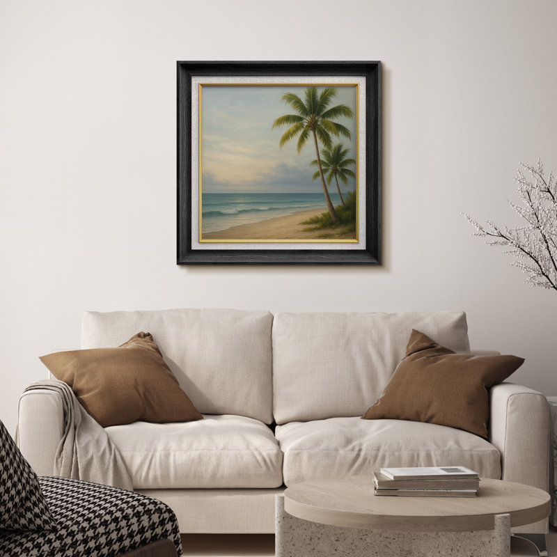 «Tropical Palm Tree Beach Seascape Coastal View», reproduction d'art sur toile encadrée, H 26 po x l 26 po x P 1,5 po