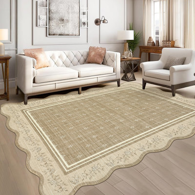 Scalloped Area Rug Large Washable Rugs for Living Room Bedroom Soft Dining Table Carpet Non Shedding Modern Bordered Indoor Carpet for Nursery Playroom Home Decor