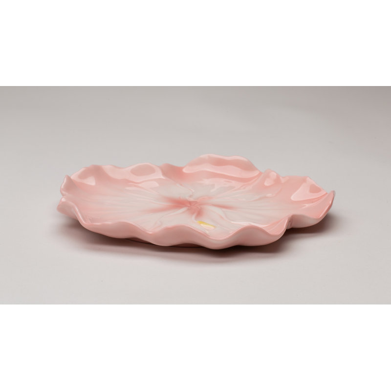 Ensemble de 2 assiettes en forme de fleur fine en porcelaine rose Hibiscus