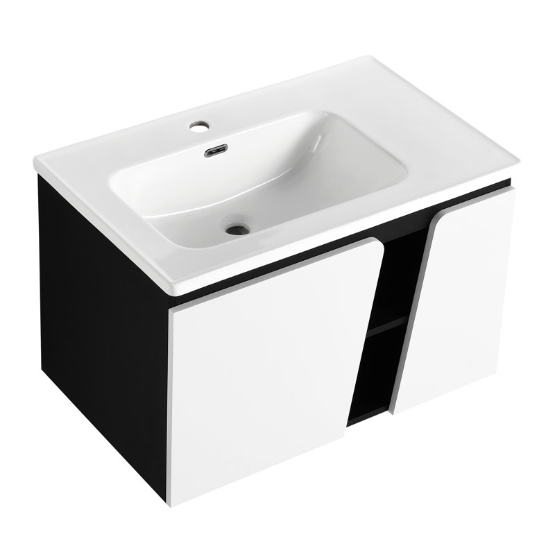 Meuble-lavabo moderne 32 po avec lavabo simple et armoire silencieuse à fermeture en douceur, lavabo mural chic, style contemporain