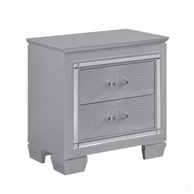 1Pc Bedroom Nightstand, 2 Dovetail Drawers, Faux Alligator Embossed Fronts