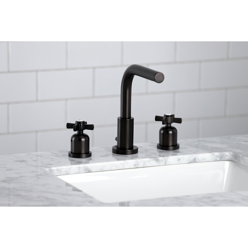 Kingston Brass Millennium Two-Handle 3-Hole Deck Mount Widespread Bathroom Faucet with Brass Pop-Up Drain, Oil Rubbed Bronze