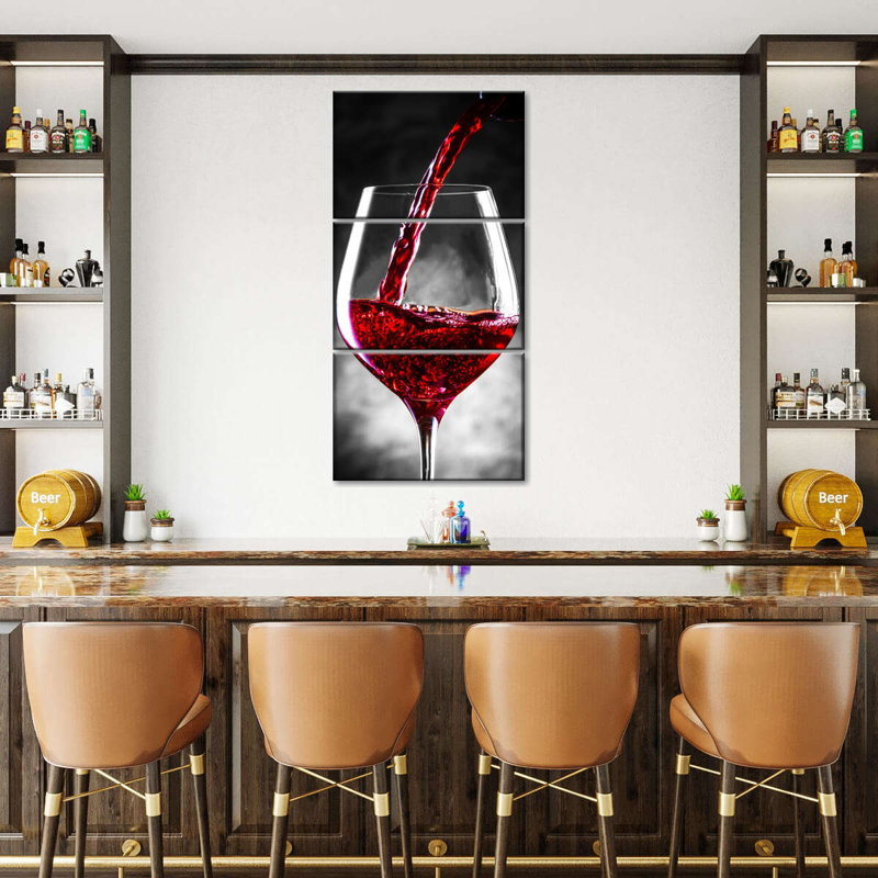 " Red Wine Is Served Multi Piece Canvas Print " by SodaPopArt 3 - Pieces, 12" H x 27" W x 1" D