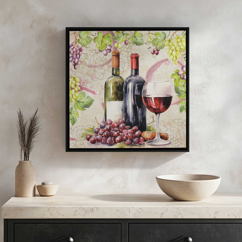 «Red Wine Still Life» par Nicole DeCamp, reproduction d'art, Toile avec cadre, L 20 po x H 20 po, Noir