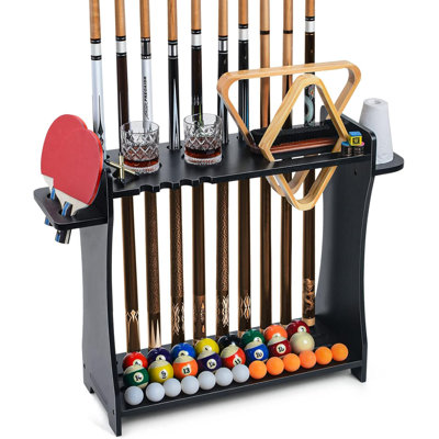 Pool Stick Holder Floor Stand, 2-In-1 Pool Cue Rack & Ping Pong Paddle Holder, Solid Wood Holds 9 Cues Full Set Of Balls -  Elaine Mercure, VreB0BM9G6F3M