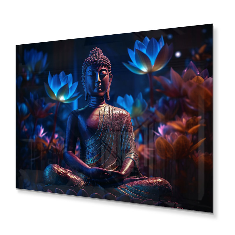 Bouddha étoilé II - paysage mural en métal, H 16 po x l 32 po x P 1 po