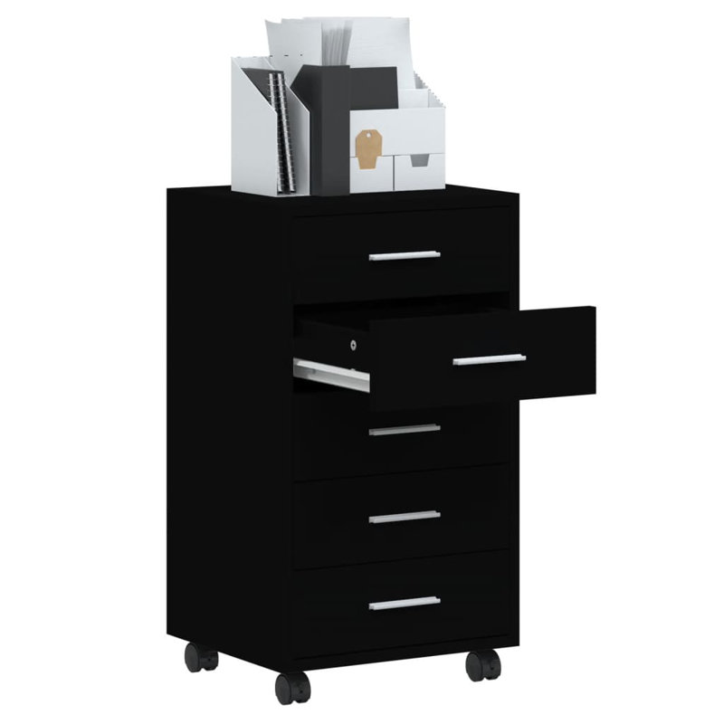 vidaXL Drawer Cabinet Engineered wood, Aluminum Medium, Black