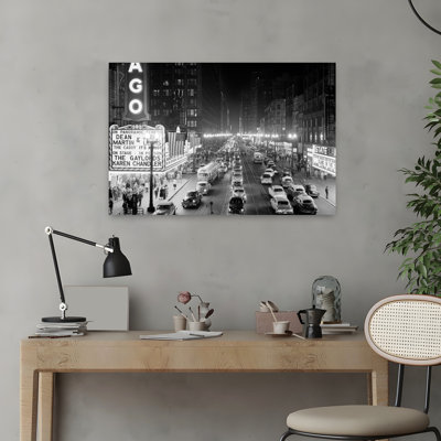  Night Scene Of Chicago State Street With Traffic And Movie Marquee With Pedestrians On The Sidewalks Classic Retro Vintage Urban Archite...