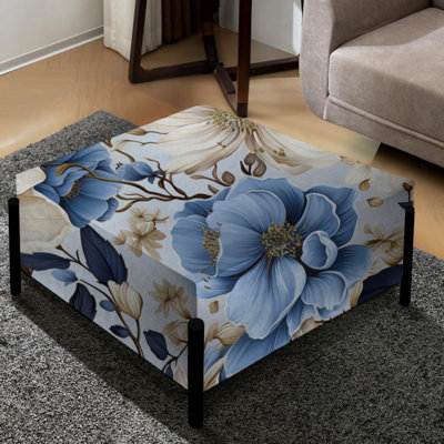 Blue Oasis Floral Blossoms I - Floral Large Square Ottoman