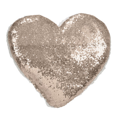  Shimmering Heart Design Sequin and Sherpa Throw Pillow