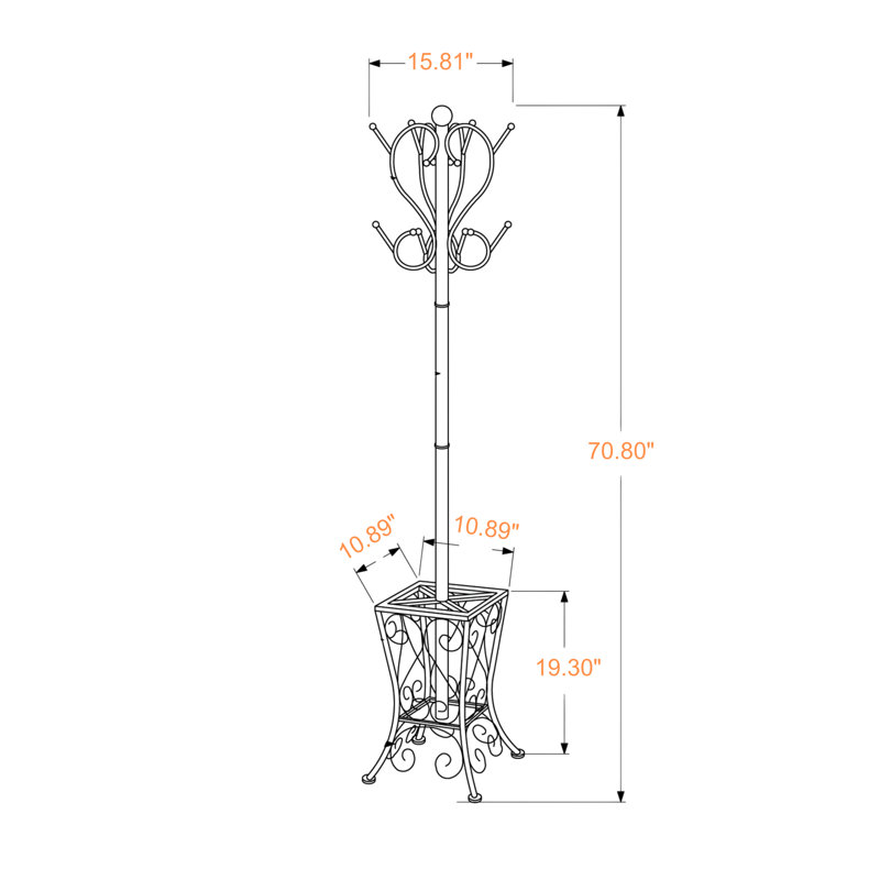 Marka Coat Rack with 8 Hooks in Black Metal, Transitional Style