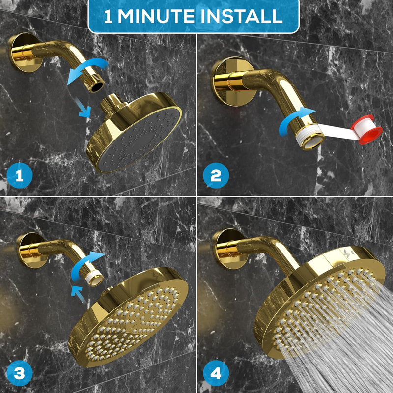 Gold Adjustable High-Pressure Rain Shower Head with Filter