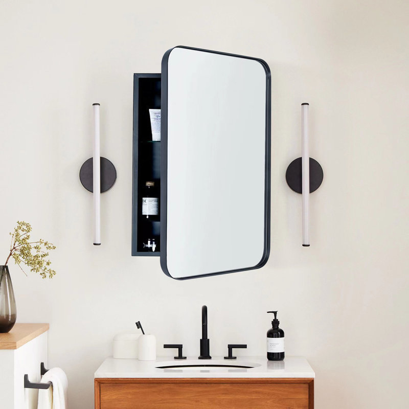 Haslem Recessed Framed Medicine Cabinet with Mirror and Adjustable Shelves, 24" H x 16" W x 4.96" D, Oil Rubbed Bronze