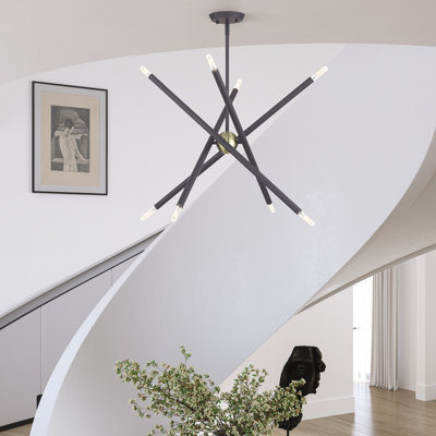 8 Light Bronze Chandelier With Antique Brass Finish Accents