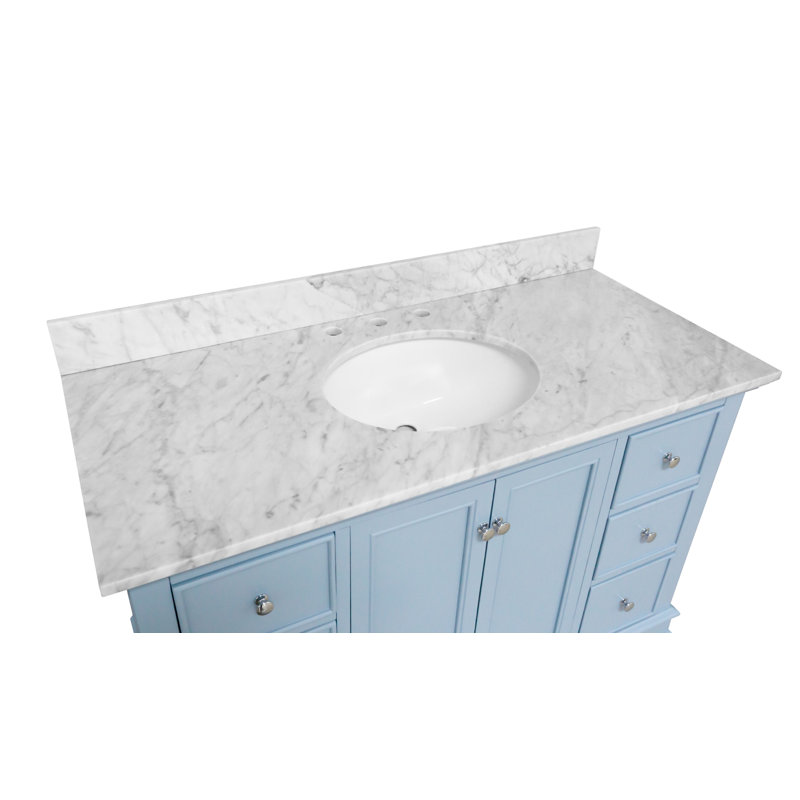 Ensemble de meuble-lavabo simple 48 po Ferdinand, Marbre de Carrare, Bleu poudre