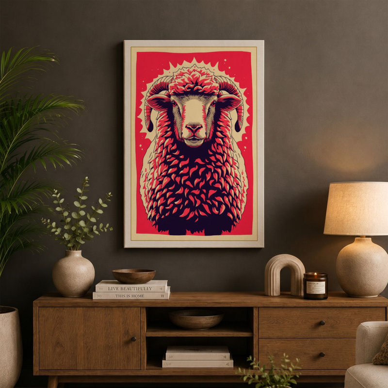 Vibrant Sheep Boho - Wrapped Canvas, 36x24 - 91.4 x 61.0 cm, Black Border