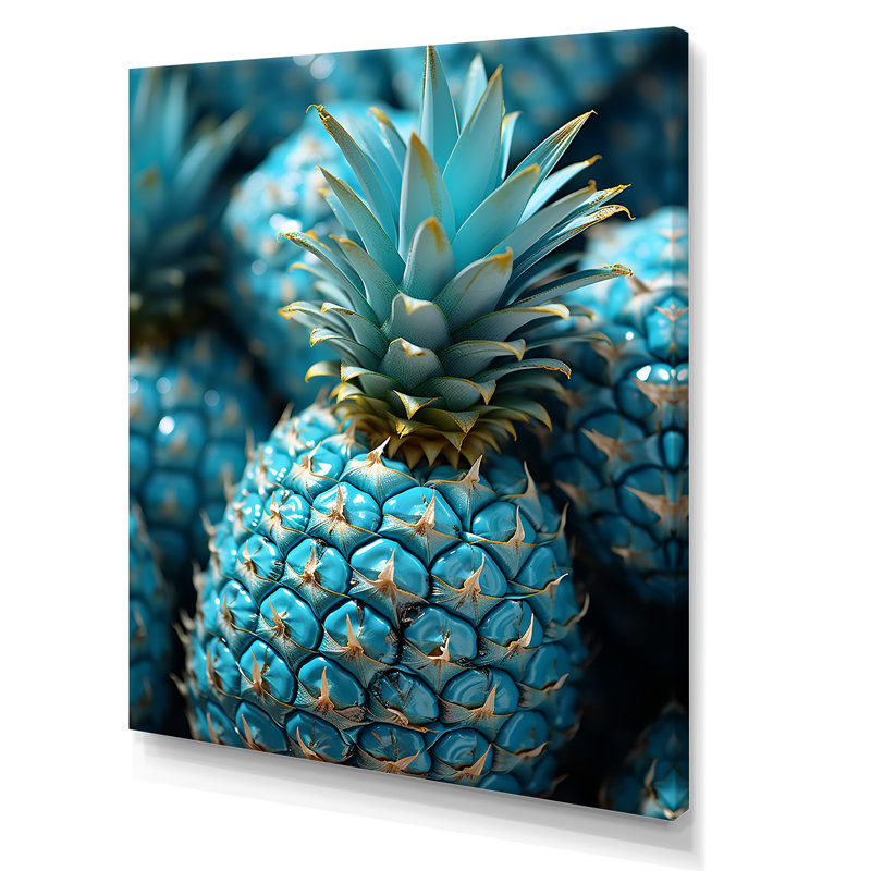 «Blue Pineapples Photo I», art mural ananas, H 40 po x l 30 po x P 1,5 po, Toile tendue