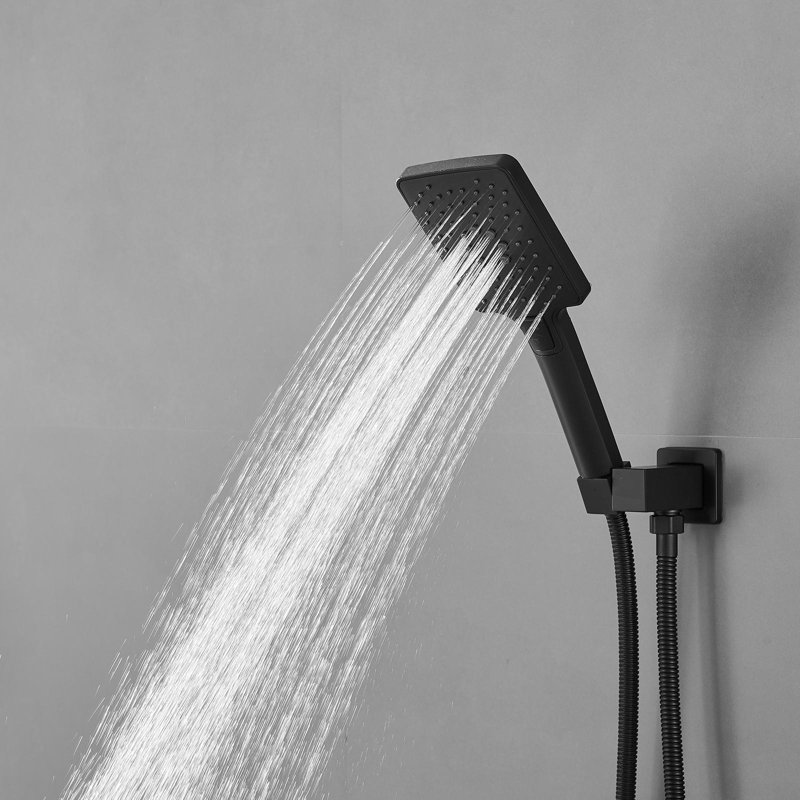 Robinet de douche carrée à une poignée et à 3 jets pour douche à haute pression (valve incluse)., Noir mat