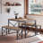 Kitchen Table With 2 Benches For 4, 43.3'' Wood Dining Room Dinette Sets With X Metal Frame For Breakfast Nook And Small Space, Brown