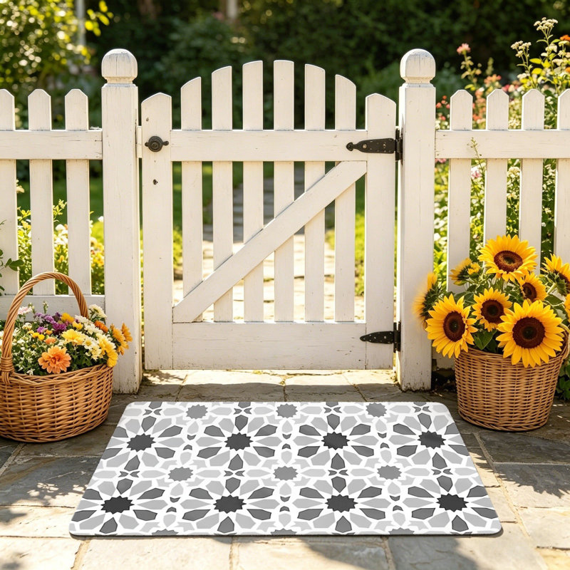 Gray Moroccan Geometric Floor Mat 24 X 36 In for Outdoor And Indoor