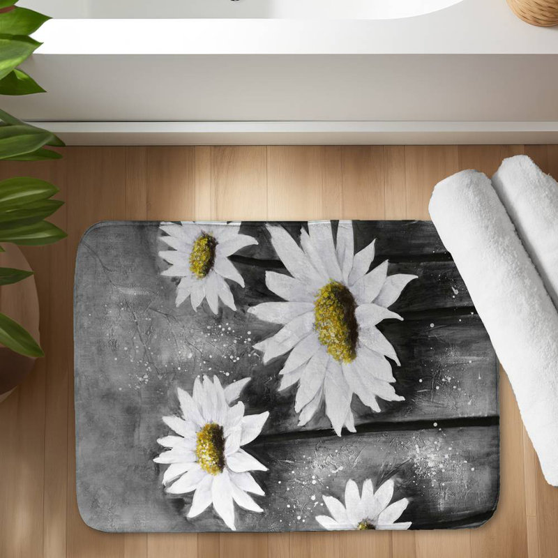 Daisies at sun Bath Mat with Non-Slip Backing - Quick Dry Memory Foam Bathroom Rug - Absorbent - Modern Plush Spa-Style - Machine Washable