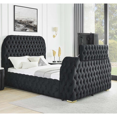 Mobilier de chambre à coucher avec foyer électrique en velours pour grand lit 1pc