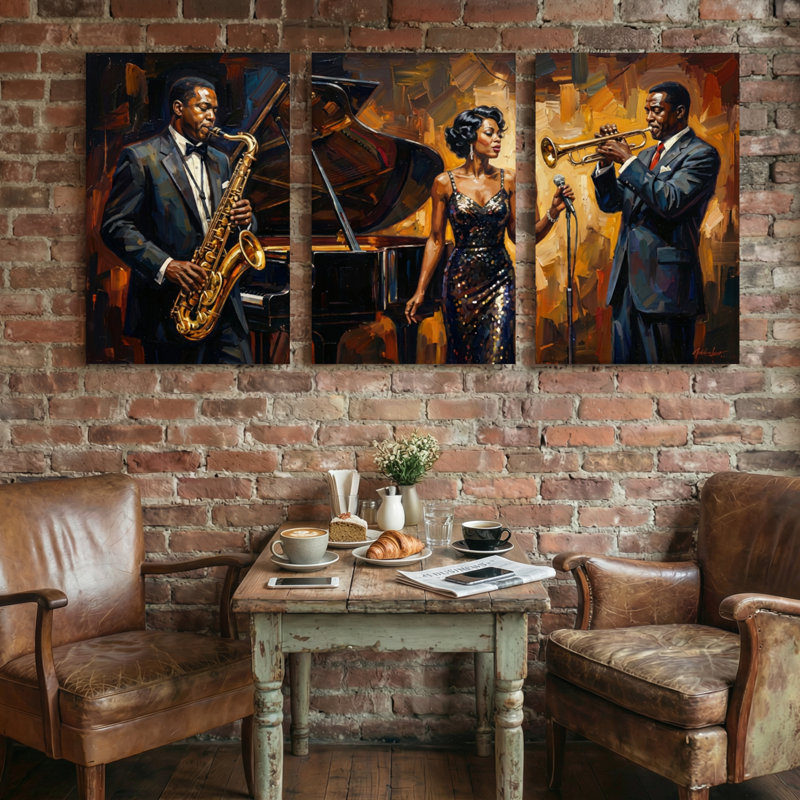 Abstrait, ensemble de 3 reproductions d'art sur toile, 24” H x 48” W