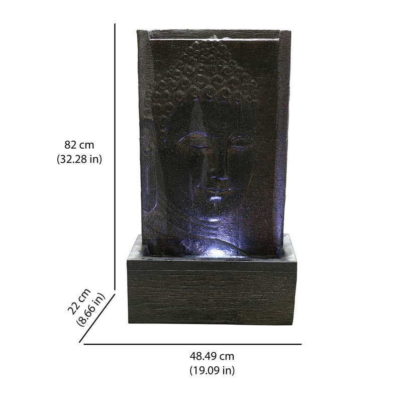 Fontaine murale Bouddha en résine avec lumière