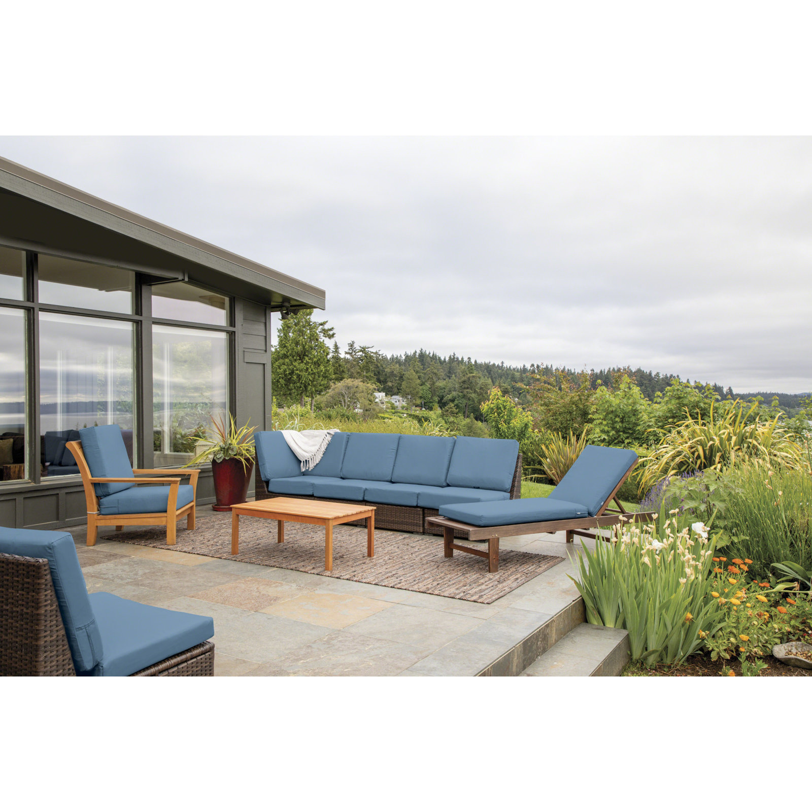 Outdoor Cushion, 48" W x 18" D, Empire Blue Velvet