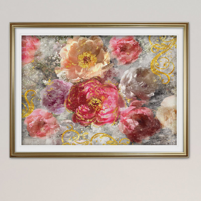 « roses le intemporel ii », reproduction de peinture à l’acrylique encadrée, Or, H 28 po x l 38 po x P 1,5 po