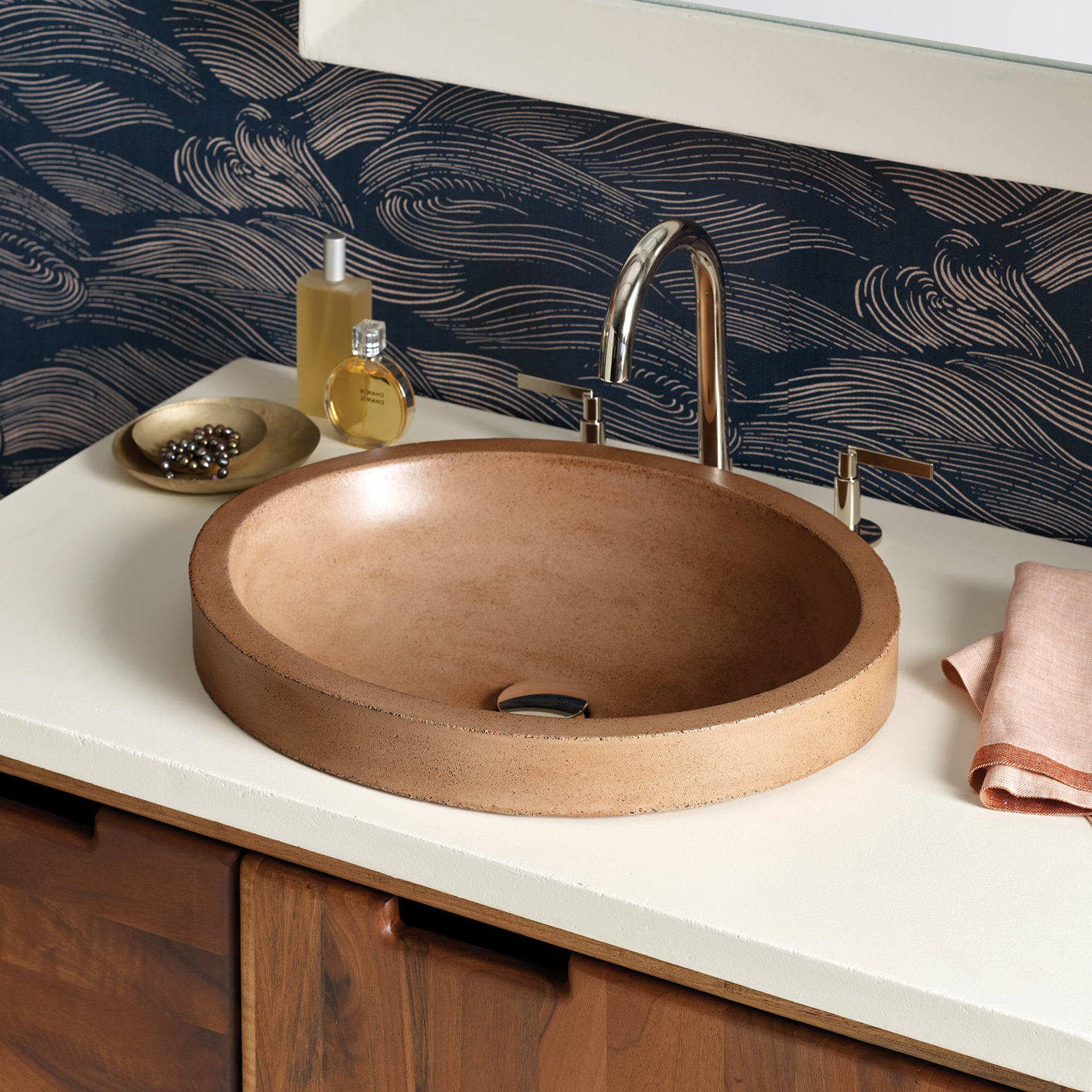 Tolosa NativeStone Concrete Oval Dual-Mount Bathroom Sink, Terracotta