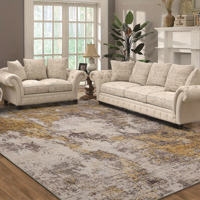 Tapis doré délavé à la machine Golden Mist, Rectangle 5 pi x 7 pi