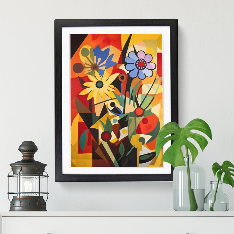 FRM-V0523-879X Flowers Constructivism Floral Vol.2 - Single Picture Frame Print, Black Framed, 64cm H x 46cm W x 2cm D