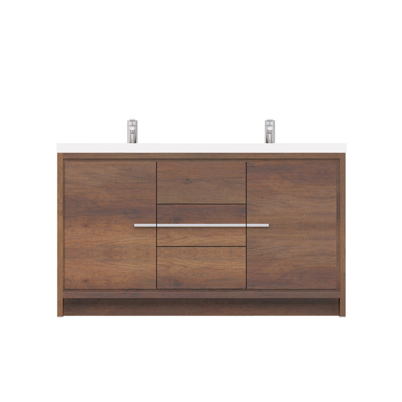 Ensemble de meuble-lavabo double 60 po Feike, Brun