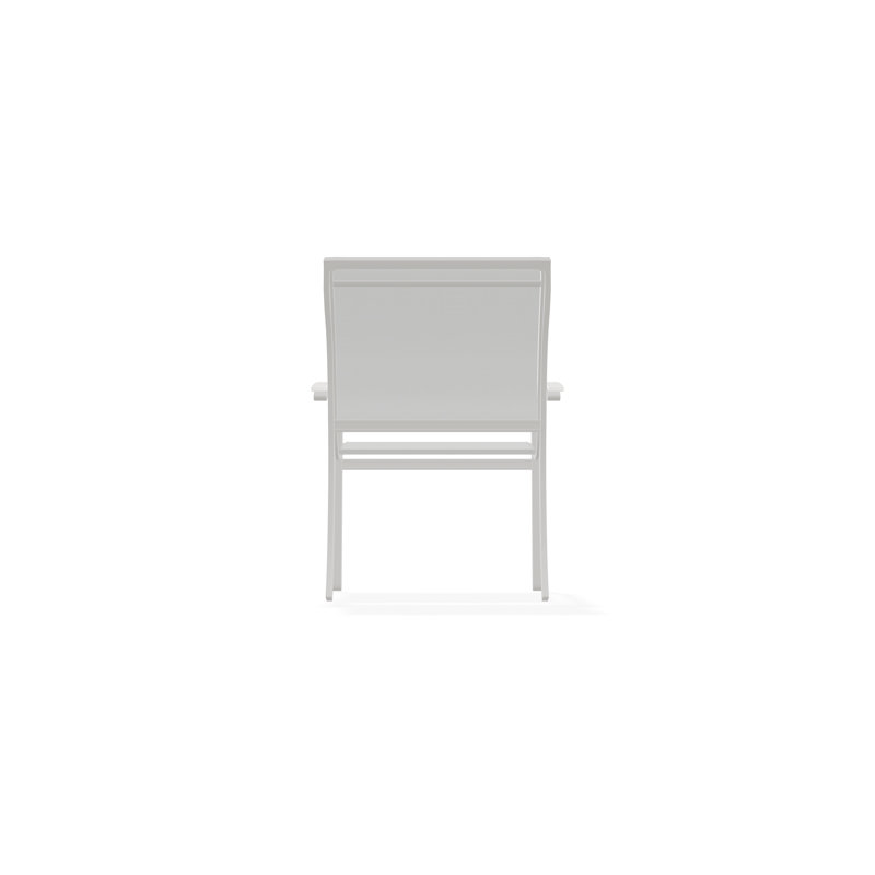 Bazza Sling Aluminum Frame Dining Height Stacking Café Chair with Marine Grade Polymer Arm Accent, Snow, White 6D Sunbrella®