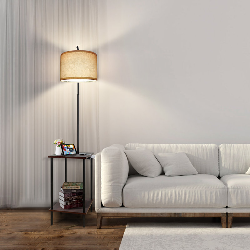 Zulfa 62" Dimmable Table Floor Lamp with USB & Type-C Port, End Table with Lamp for Living Room