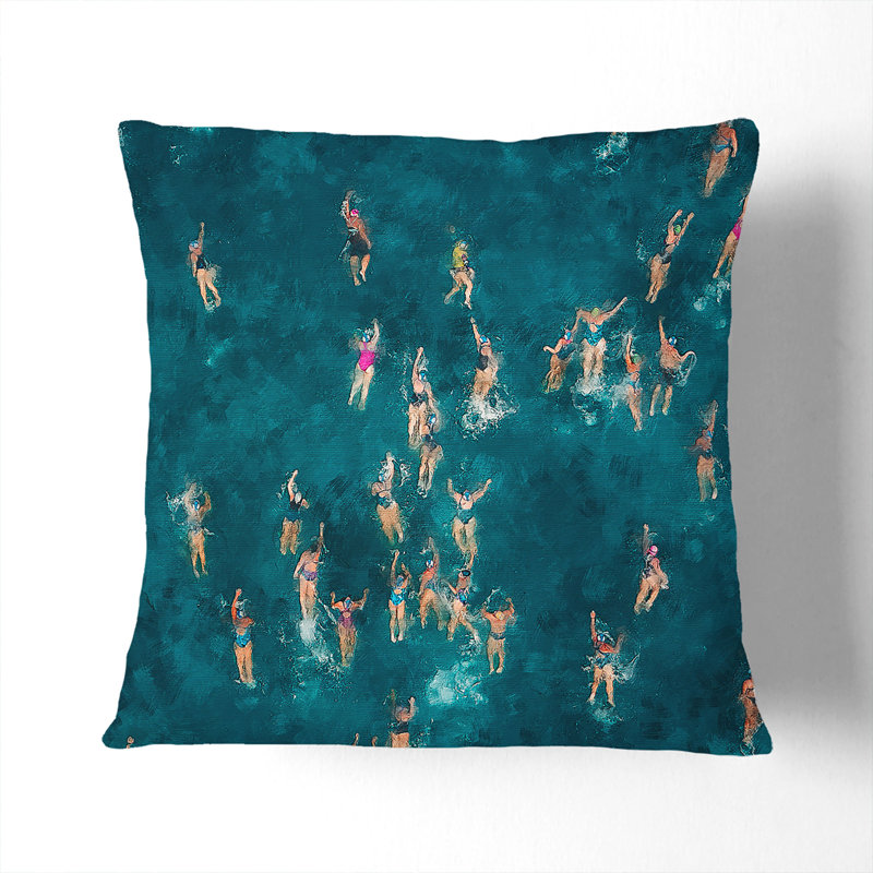 Swimmers Swimming Painting Cushion with Filling, Stone, 40cm H x 40cm W x 15cm D
